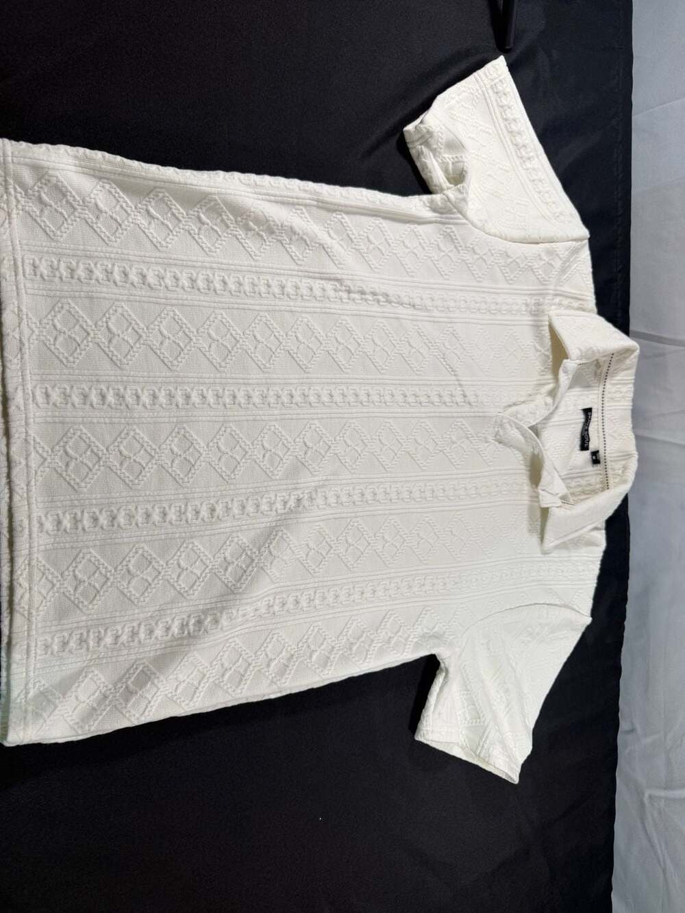 Brave Soul White Textured Knit Polo Shirt, Size S